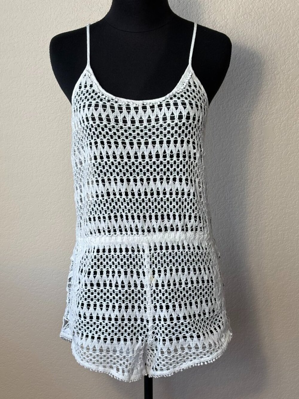 Victoria's Secret M White Crochet Swim Cover Up Romper
